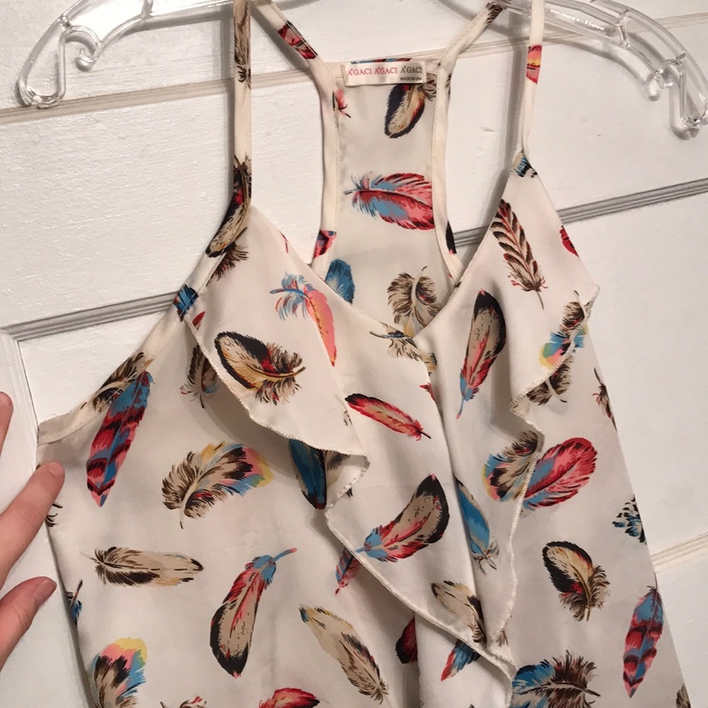 Feather Print Ruffle accent top